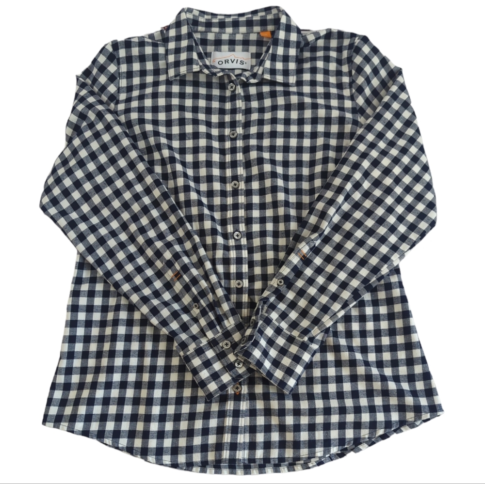 Orvis flannel shirt, checkered gingham, women size medium